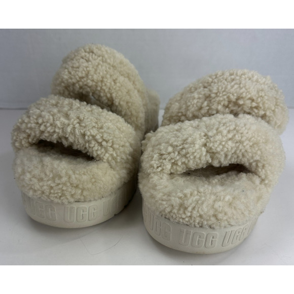 Ugg Oh Fluffita Sherpa Platform Sandals Natural Beige Sheepskin Size 11 Slides - Picture 14 of 16